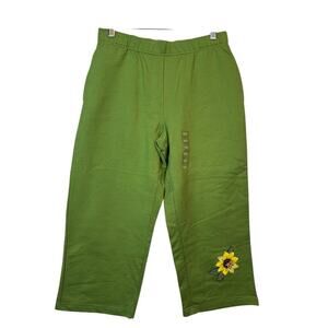 NWOT Mandal Bay Beaded Embroidered Sunflower Wide Leg Cropped Pants Size Small